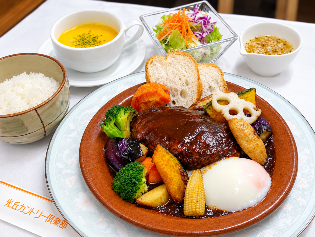 ７種の野菜と自家製デミグラスハンバーグ